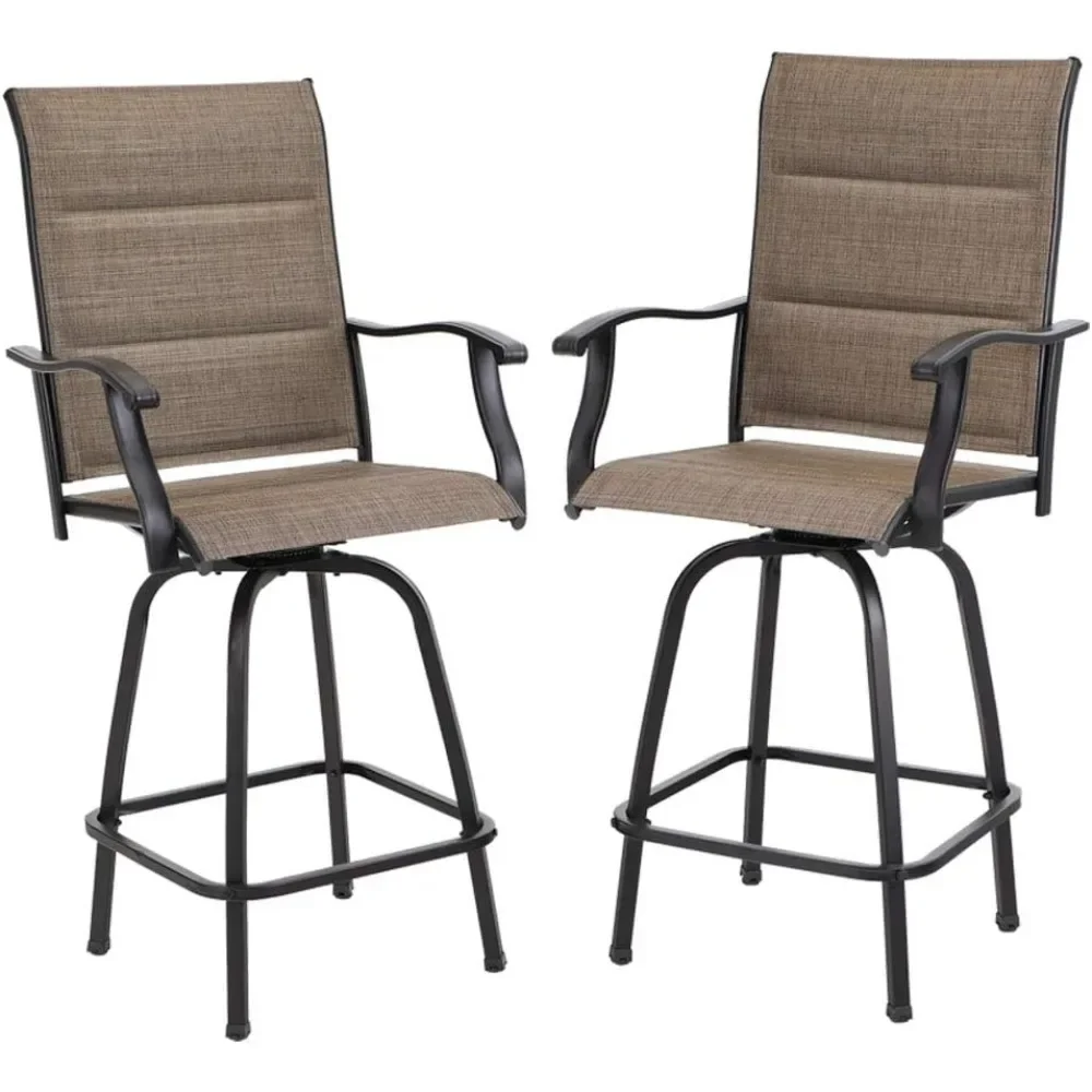 

Outdoor Swivel Bar Stools Set of 2, High Top Patio Chairs with Padded Textilene Seating, All-Weather Bar Height Furnit