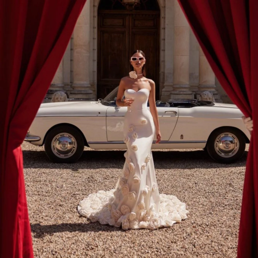 

Sweetheart Backless Wedding Dress Sexy Flower Applique Bridal Dress Charming Sleeveless Bridal Gown Vestidos De Novia Customized
