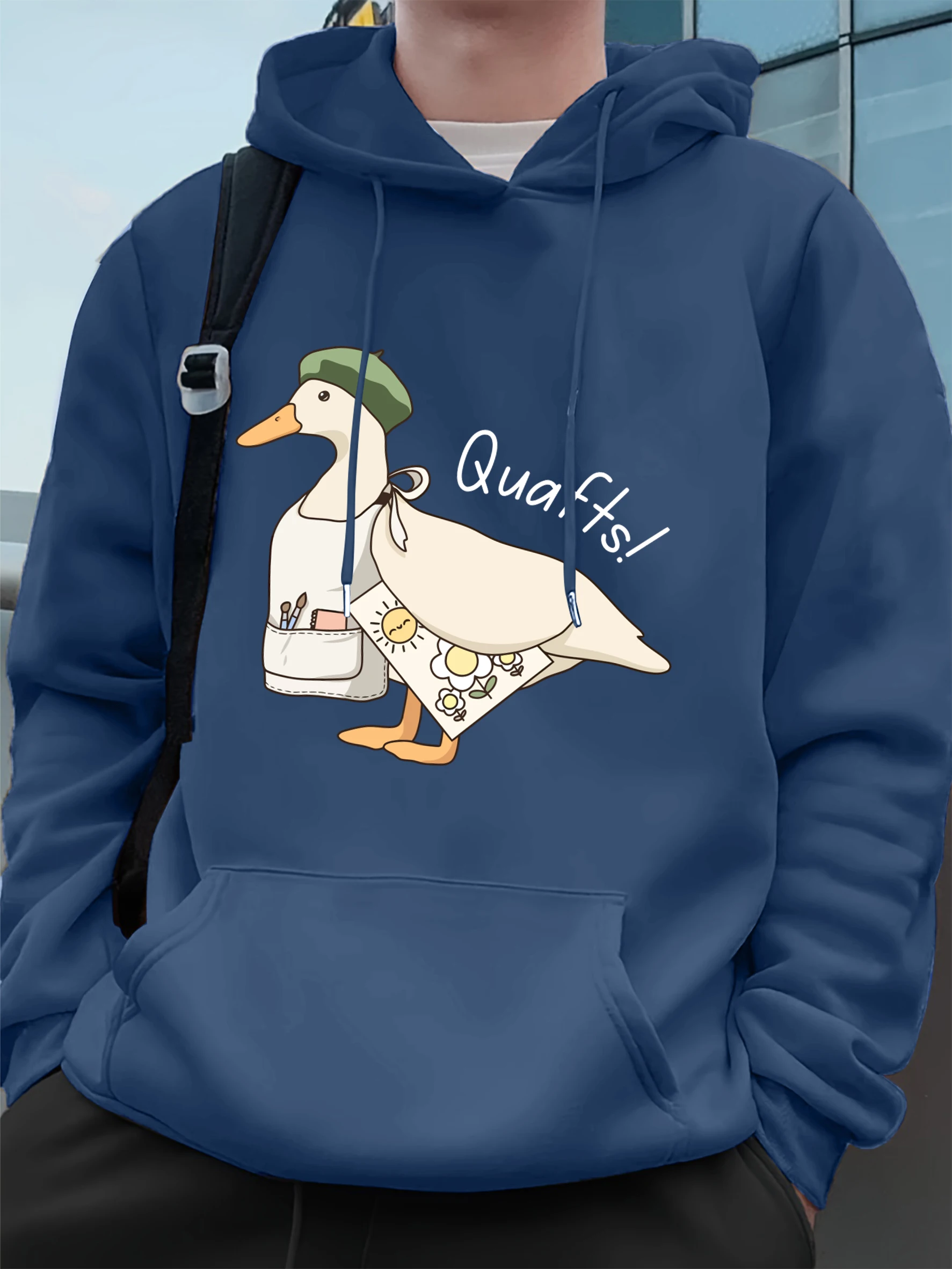 

Мужская ретро-толстовка The Big Goose Who Loves Drawing: уличный стиль, флис, осенняя, унисекс, свободный крой, универсальная одежда для повседневной носки.