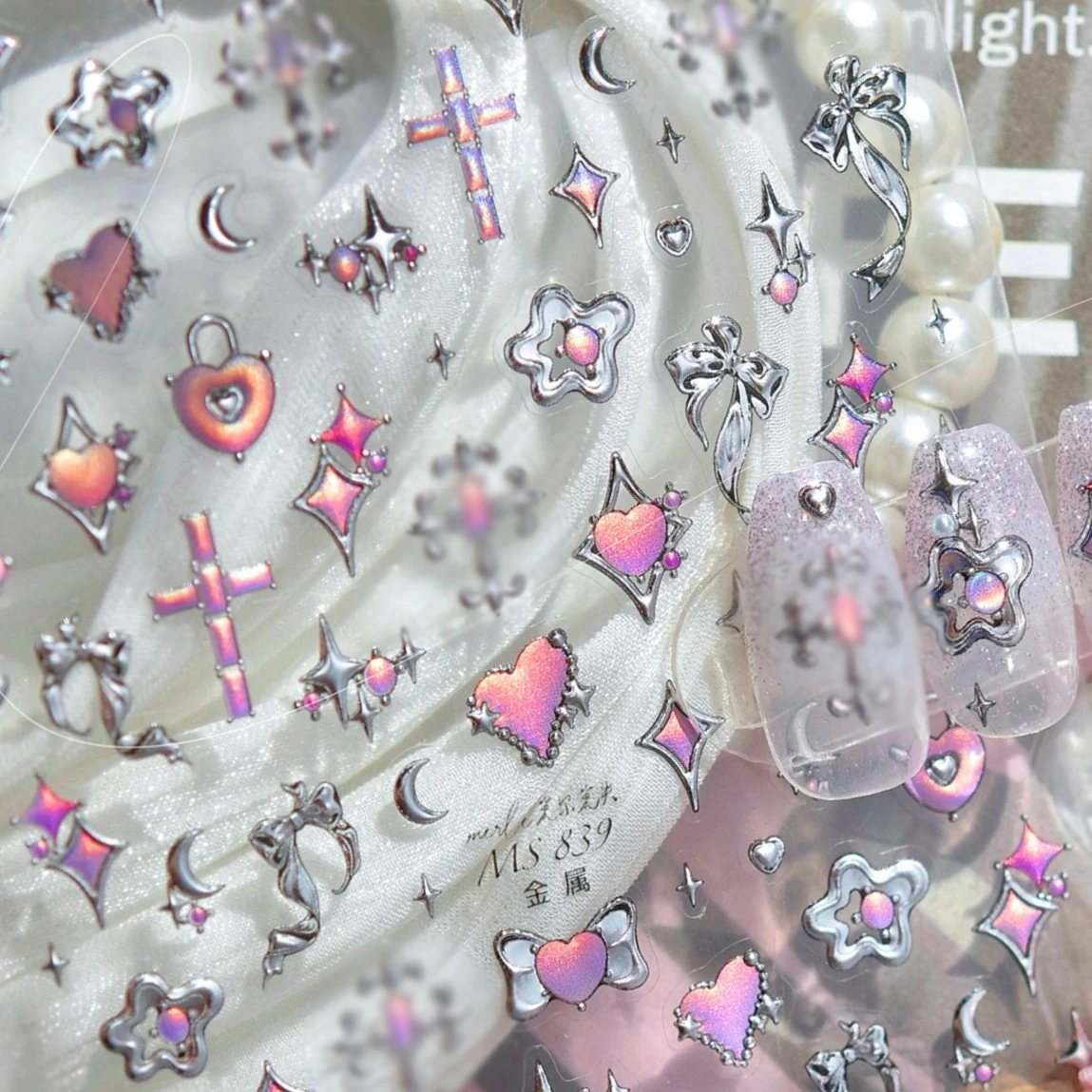 熱狂的にシルバー溶岩チェーンクール不規則なハートガードスケルトン星月棺ロックちょう結びネイルアートステッカーマニキュアデカール