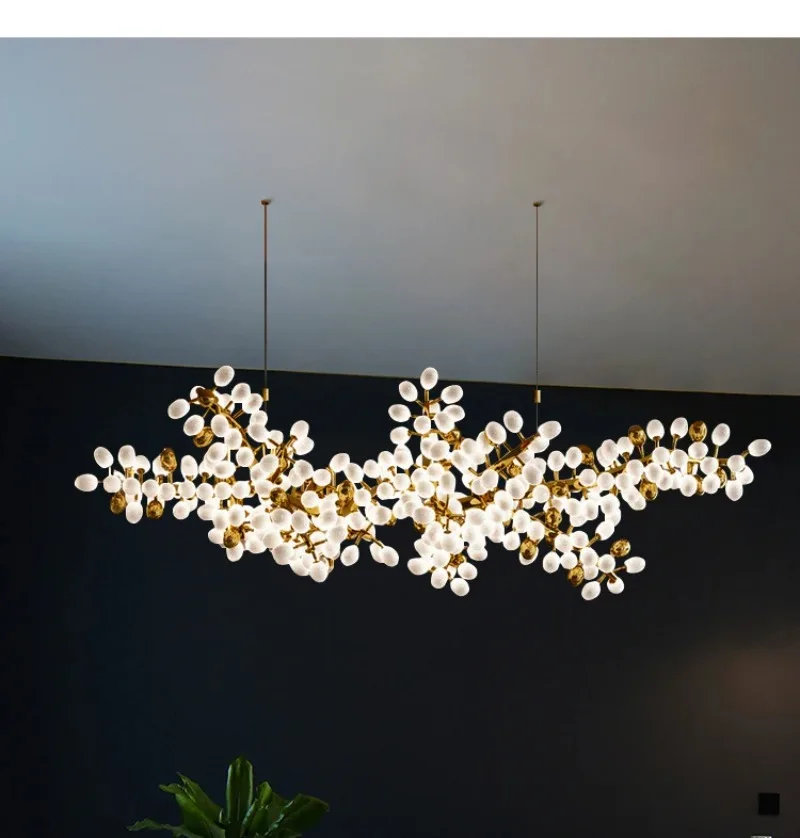 

2026 Contemporary Square Pendant Light Frosted Grapes Glass Gold Hardware Frame Dimmable Luster Chandelier for Dining room