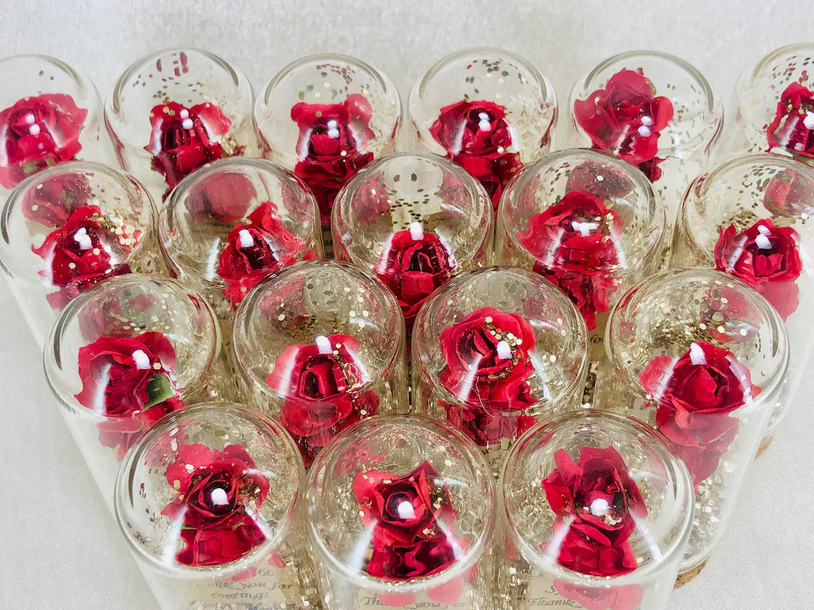 Wonderful customizable rose in glass gold glitter wedding guest gifts,Wholesale baby birthday baptism party favors,Guest thank y image 4