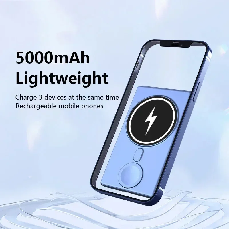 

5000mAh Power Bank Magnetic Wireless Fast Charger Portable 3 In 1 Slim Powerbank External Spare Battery for Apple Watch iPhone