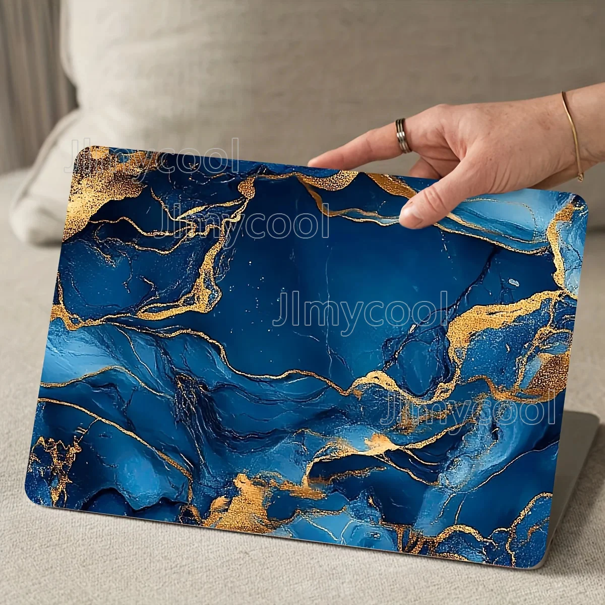

2pcs Blue and Gold Marble Patterned Vinyl Laptop Skins for Laptop Car Helmet Motorcycle Refrigerator Trim