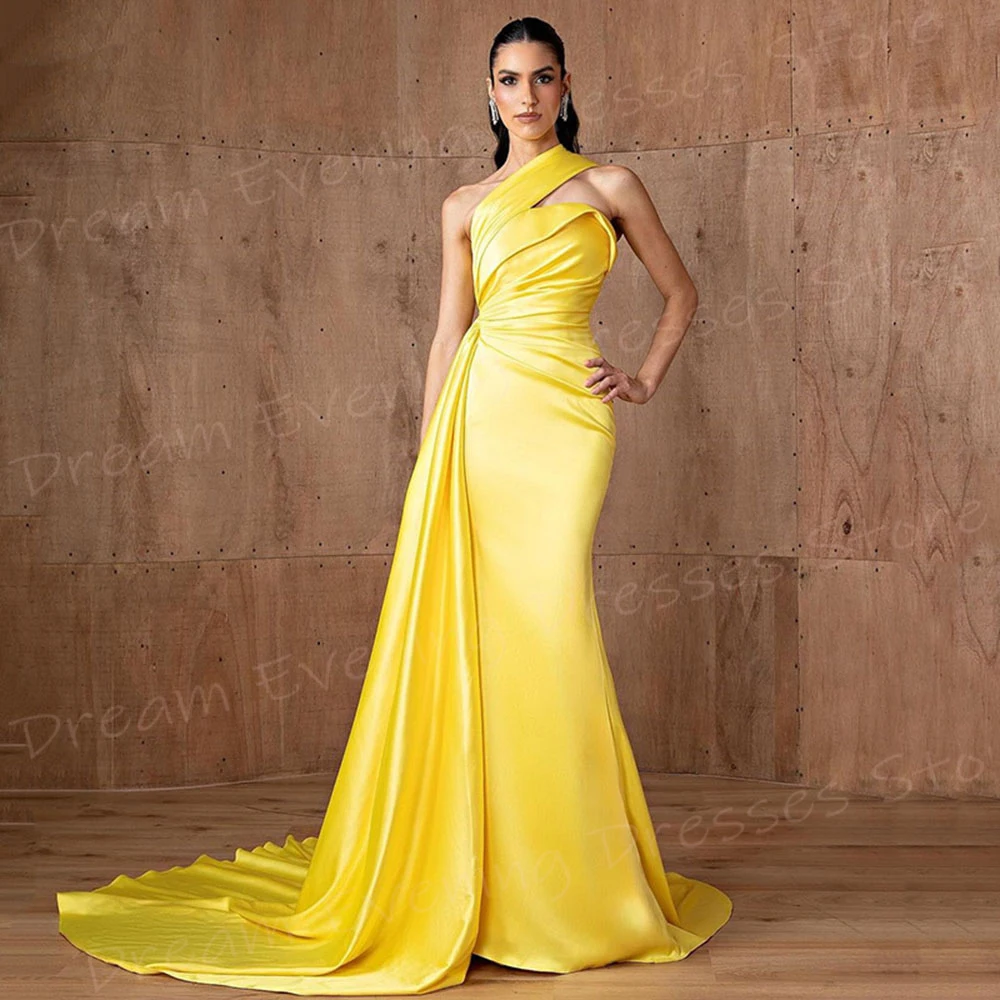 2025 Simple Satin Women\'s Mermaid Evening Dresses One Shoulder Customized Prom Gowns Sleeveless Formal Party Vestido De Noche