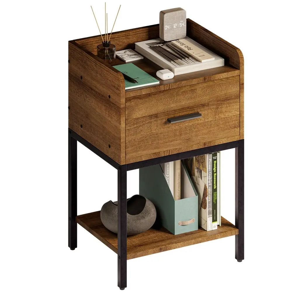 Escritorio para Recámara o Sala con Cajón y Doble Repisa. Mesa de Noche Adula para Dormitorio con Superficie de 40x30 cm de Madera. Mu