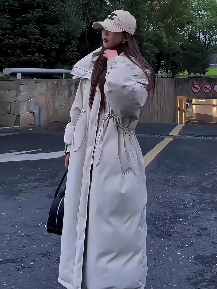 

Зима 2025: Новинка! Роскошная длинная белая пуховая куртка с капюшоном для женщин. Модная верхняя одежда с дизайнерским шнурком, утепленная.