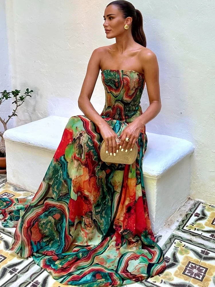 Elegant Floral Print Tube Long Dress Women's Fashion Slim Sleeveless Backless Pleated A-line Dresses 2025 Evening Party Gowns - AliExpress Elegant Floral Print Tube Long Dress Women's Fashion Slim Sleeveless Backless Pleated A-line Dresses 2025 Evening Party Gowns - AliExpress