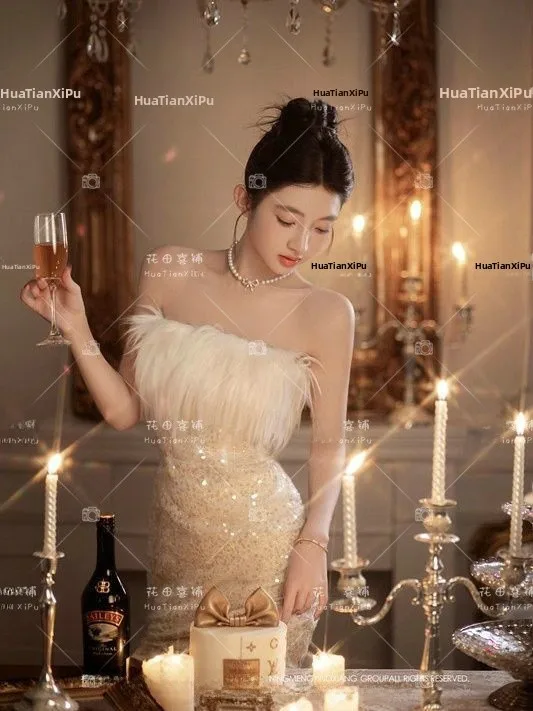 

Birthday Theme Studio New Style Atmosphere Feeling Photography Bustier Skirt Personal Photo Costume Ladies Fashion Trend