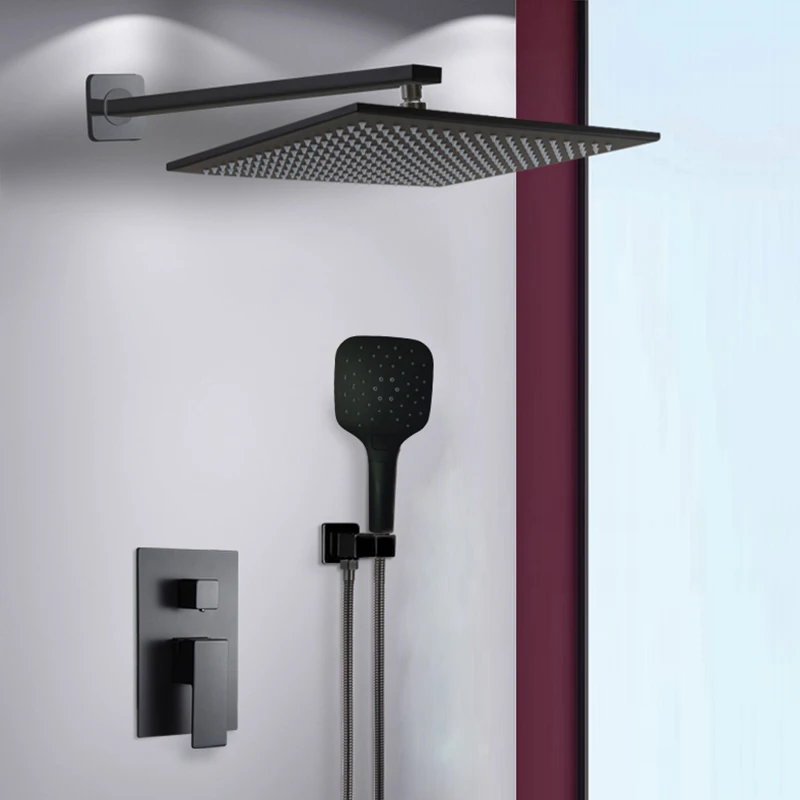 

BAKALA Shower Faucets Black Wall Mounted Rainfall Bathroom Concealed Shower Mixer Taps Bath Rain Shower Set Bathtub Faucet BR-BB