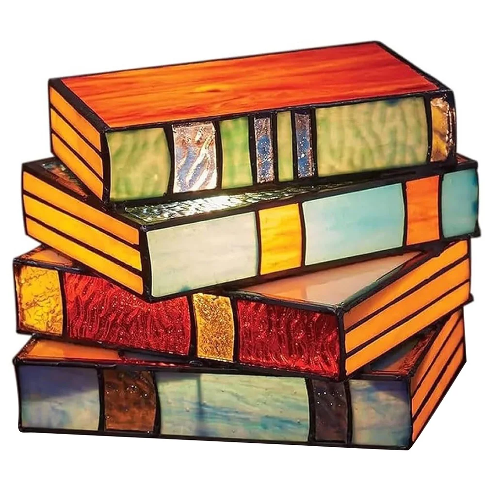 

Retro Style Stacked Books Table Lamp Decorative Bedside Light for Home Office Study Warm Non Dazzling Lighting