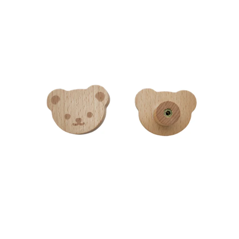 Nordic Cute Bear Wood Kitchen Cabinet Handles Wooden Wardrobe Knobs Drawer Pulls Cupboard Handles Furniture Accessories Hardware