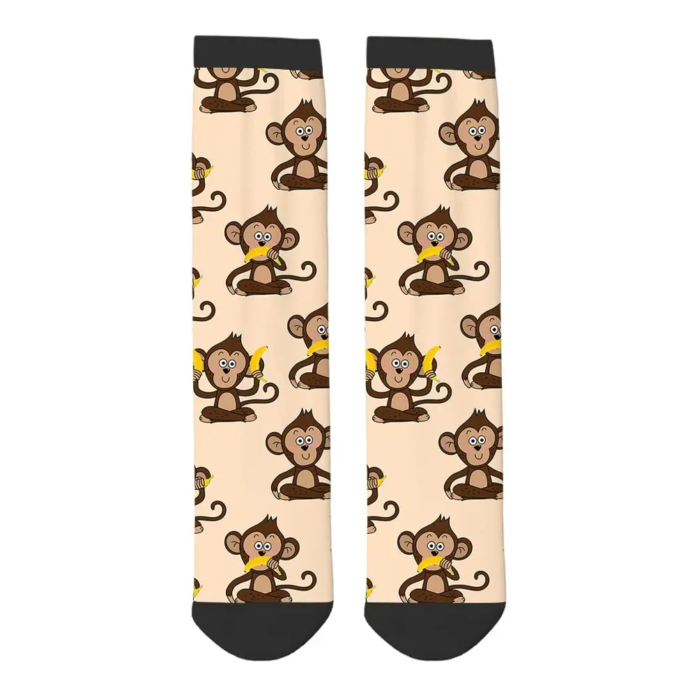 Cartoon Monkey Funny Socks Cute Animal Wildlife Monkeys and Banana Casual Crew Socks Contrast Color Design for Women Men Gift — zdjęcie 4