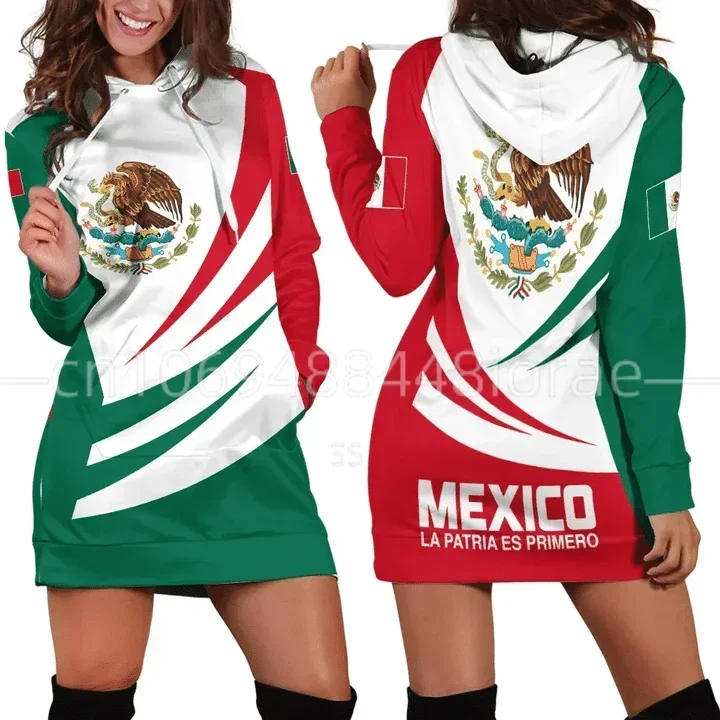 Mexico Flag Women's Hoodie Dress New Harajuku Novel 3D Printing Spring and Autumn Hooded Dress Women's Casual Wear Long Sleeve