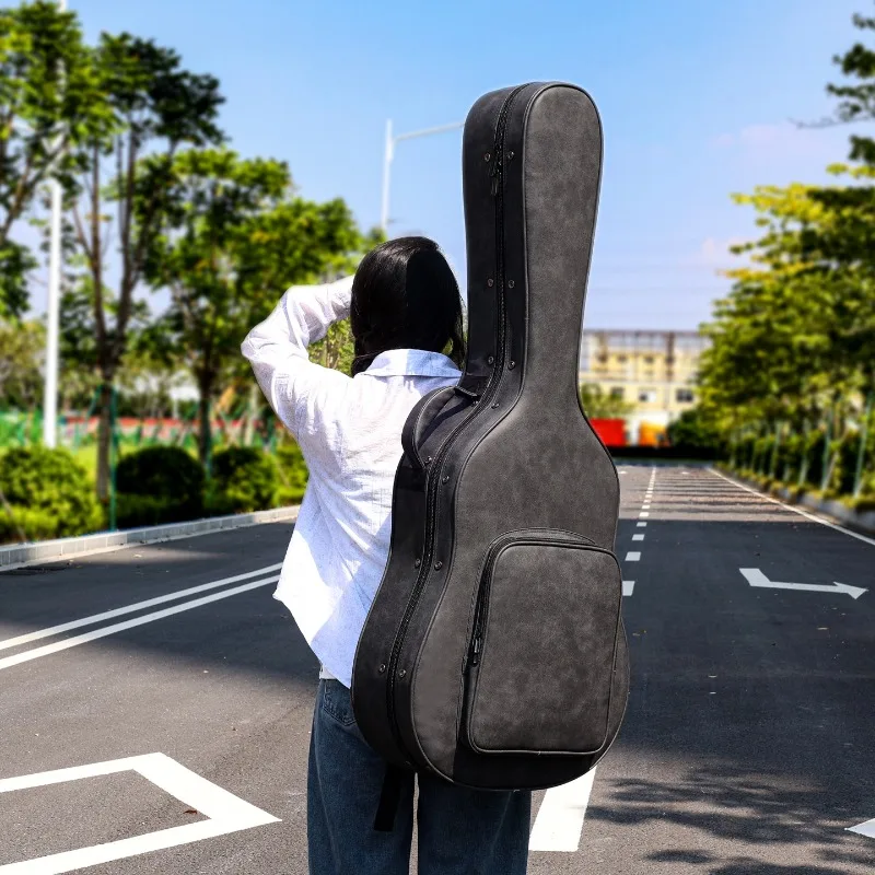 41-inch Leather Foam Guitar Case Waterproof Moisture-proof Drop-proof Shoulders Portable Guitar Box Musical Instrument Accessory