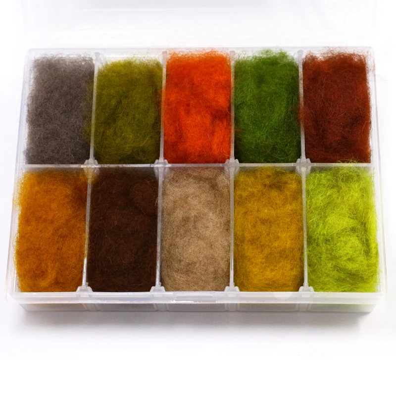 New developed 10 colors set superior camel dubbing dispenser soft yet kinky camel fly tying dubbing natural fly tying materials