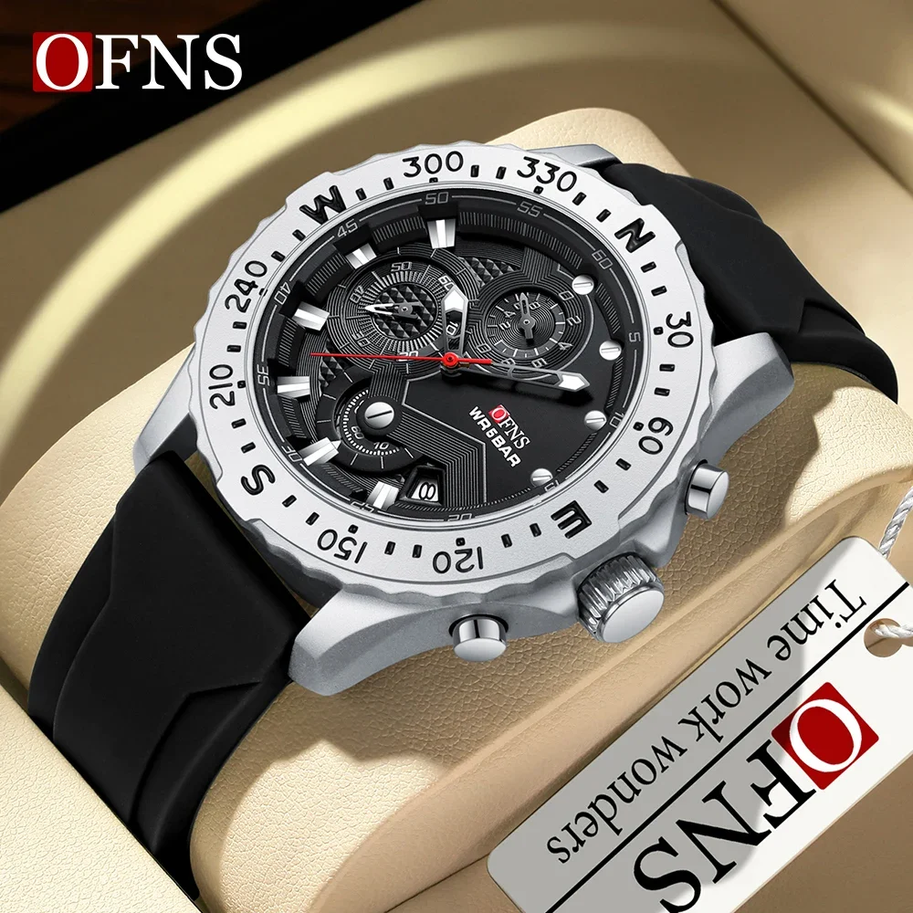 

OFNS Brand 1302 Luxury Fashion Men's Quartz Watch Men's Watch Business Silicone Sports Waterproof Military Quartz Men's Watch