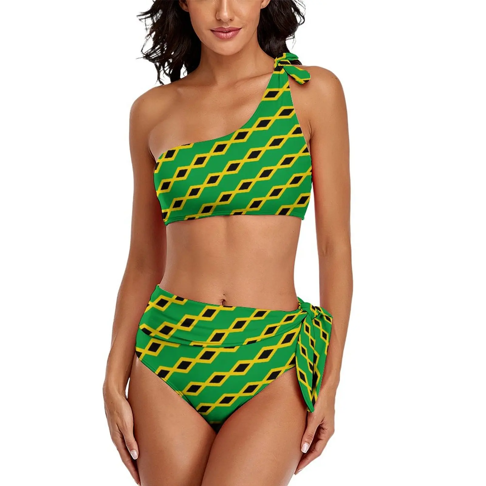 Sexy giamaica Flag Green Bikini Set Sport Fan Classic Bikini costume da bagno a vita alta costumi da bagno Fitness Design costumi da bagno