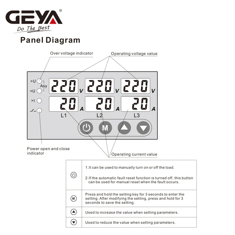 Imagem -04 - Geya-din Rail Phase Voltímetro Amperímetro Ajustável sobre e sob Tensão Monitor de Proteção de Limite de Corrente Gps803