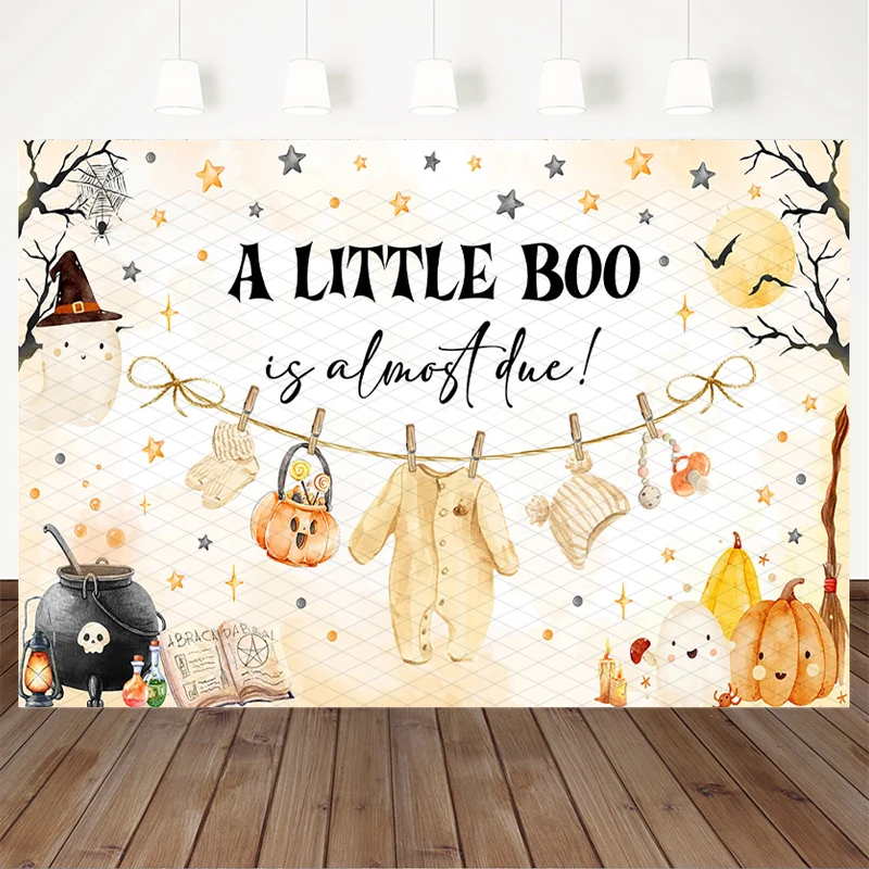 Mocsicka A Little Boo Is Almost Due Photography Backdrop Halloween Baby Shower Background Cloth Gender Reveal Photo Booth Decors