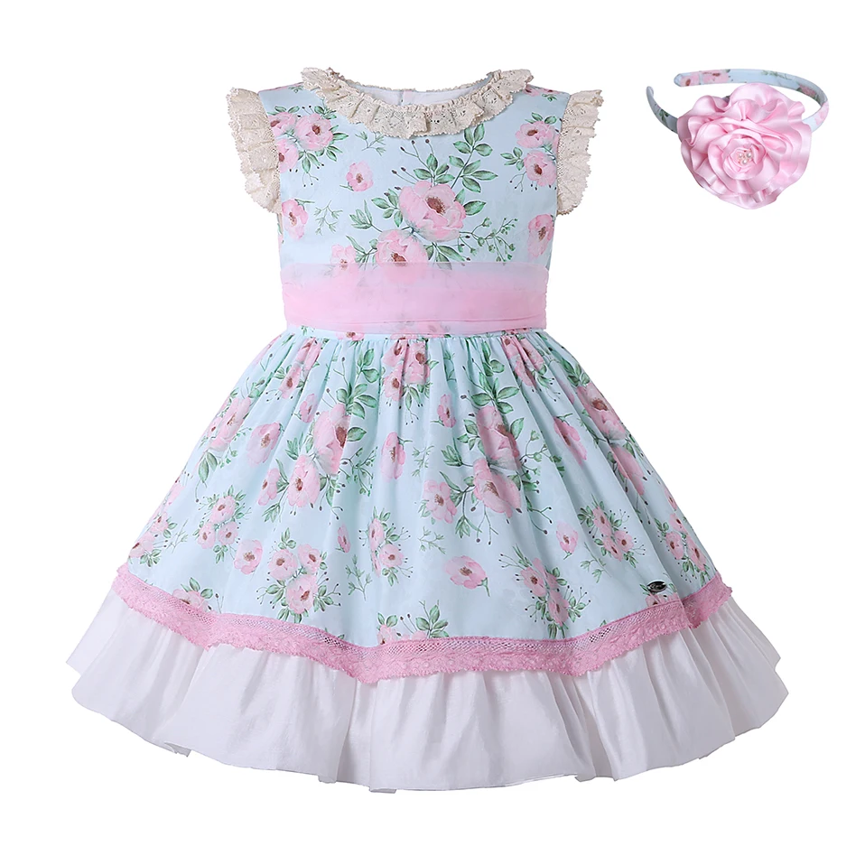 Pettigirl Flower Princess Dresses For Girls New Kids Clothes Summer Dress Size Age 3 to 12Y Old Children  & Hairband