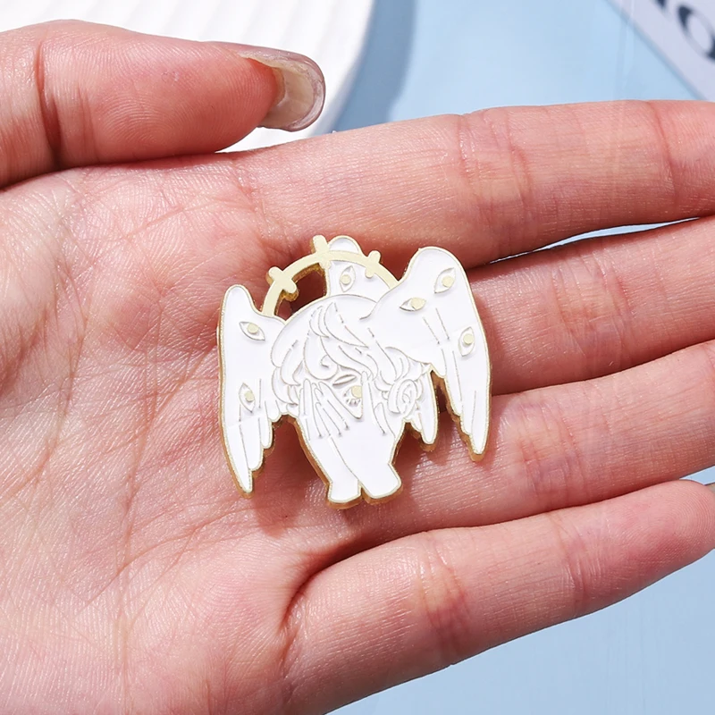 Pines Seraph Lapel Badges Cartoon Funny Jewelry Gift for Kids Friends White Angel Enamel  Brooch Pure Angel Wings Custom