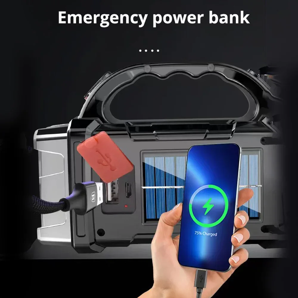 المحمولة LED + COB مصباح يدوي بالطاقة الشمسية USB قابلة للشحن التخييم الشعلة الكشاف الأصفر + الأبيض فانوس بنك الطاقة في الهواء الطلق ضوء العمل