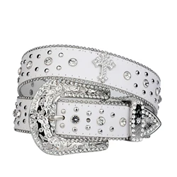 Punk Rhinestone White Belt female male fashion western jeans female jeans jewelry fashion design Y2K Jeans Belt