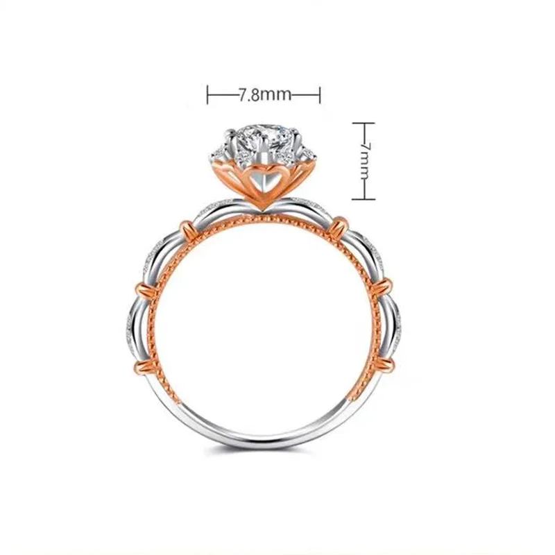 ZY Proposal Rings for Women Lover Rose Gold Plated 1 Carat Engagement Wedding Accessories Fashion Jewelry