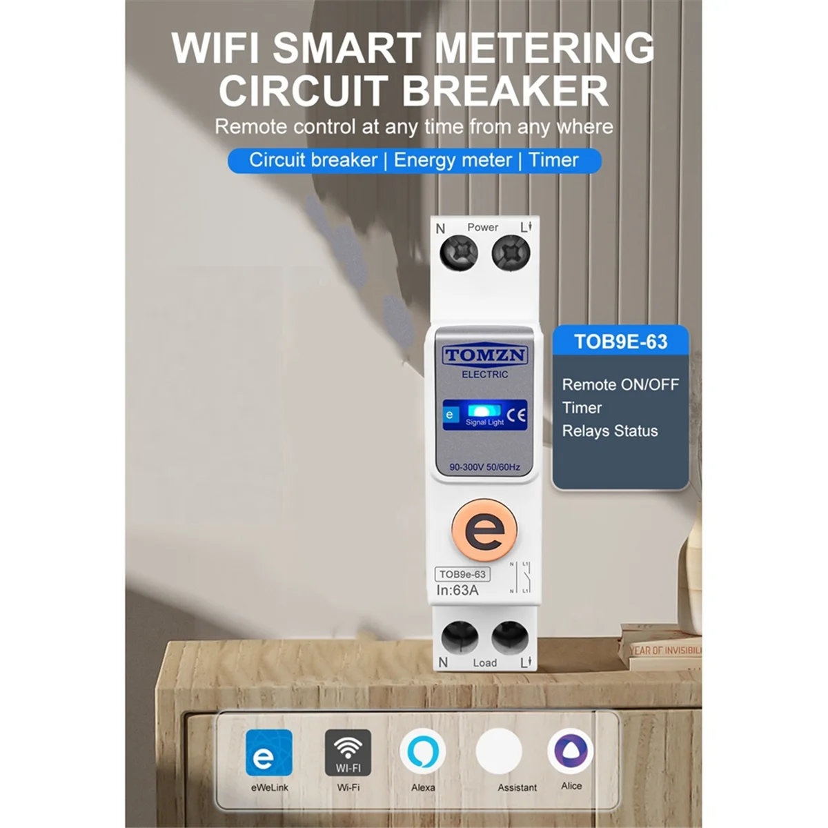 TOB9e-63 No Metering 1P+N 63A WIFI Smart Switch Energy Meter Circuit Breaker Relay Smart Home Protection