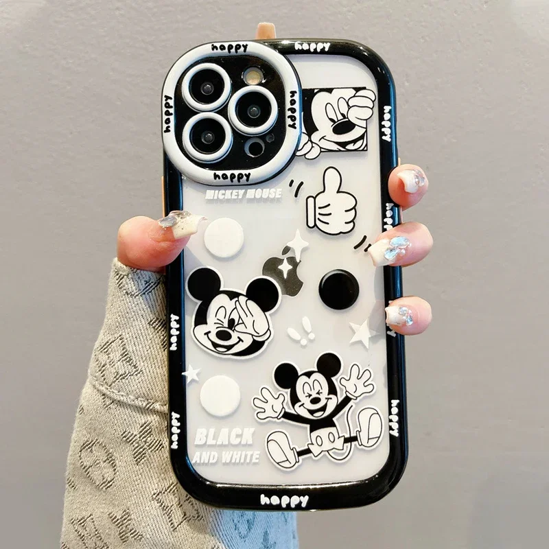 Disney Mickey Mouse Creative Cartoon Phone Case For IPhone 11 12 13 14 Pro Max Crossbody Lanyard Back Splint Protective Shell