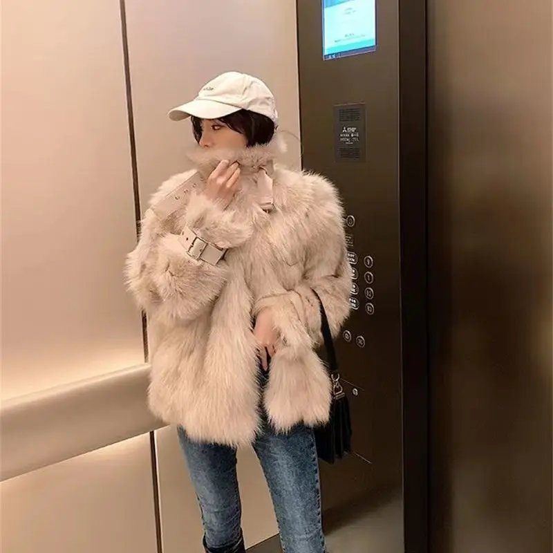 2023 Women's Winter New Imitation Fox Fur Coats Female Slim Stand Collar Casual Jackets Ladies Faux Fur Warm Outerwear A510