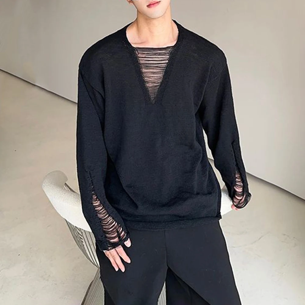 Korean Style V-Neck Knitted Long-Sleeved Sweater Men Autumn And Winter New Fashion Trend Loose Lazy Casual Knitted Sweater Men