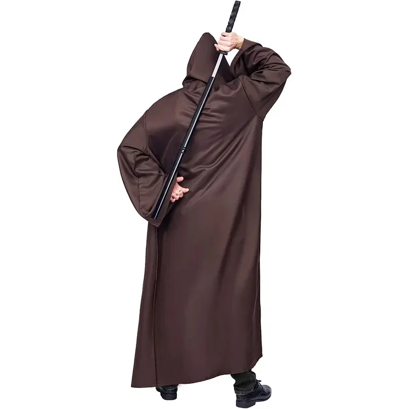 HN8 هالوين الكبار جيدي نايت تأثيري دارث كيب فيدر عباءة مع قبعة الحرب مقنعين الأسود البني عباءة حفلة تنكرية Costu) 4Dc