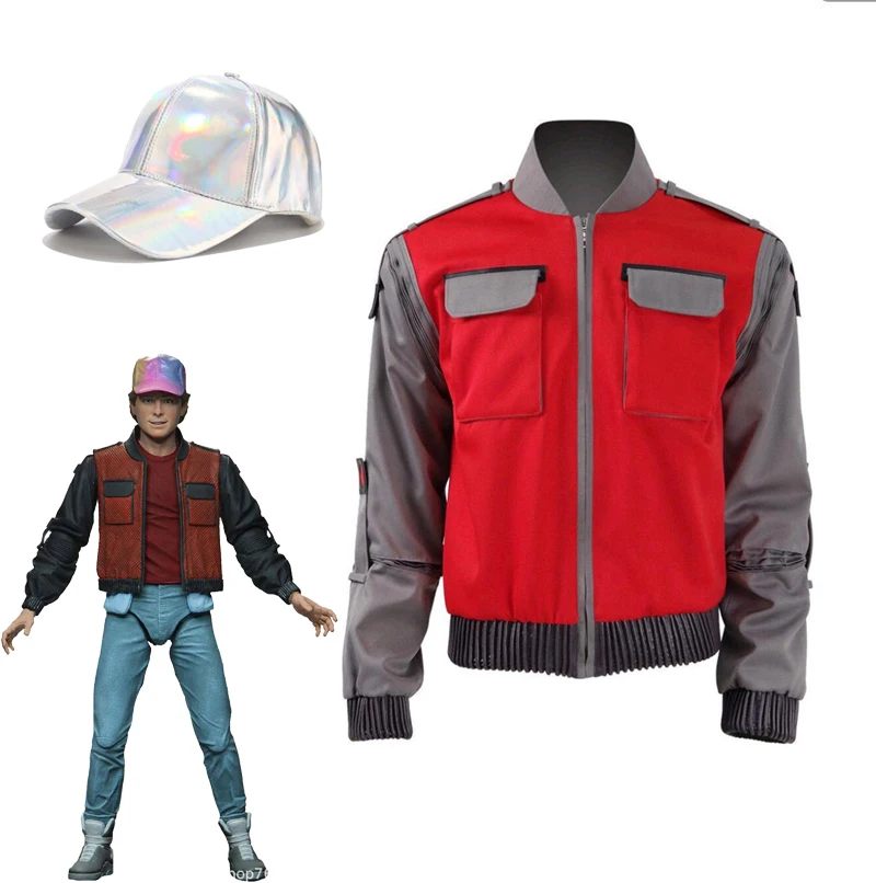 

Movie Back To The Future Cosplay Jacket Jr Marlene Seamus Marty Costume Orange Coat Outwear Men Halloween Carnival Outfit