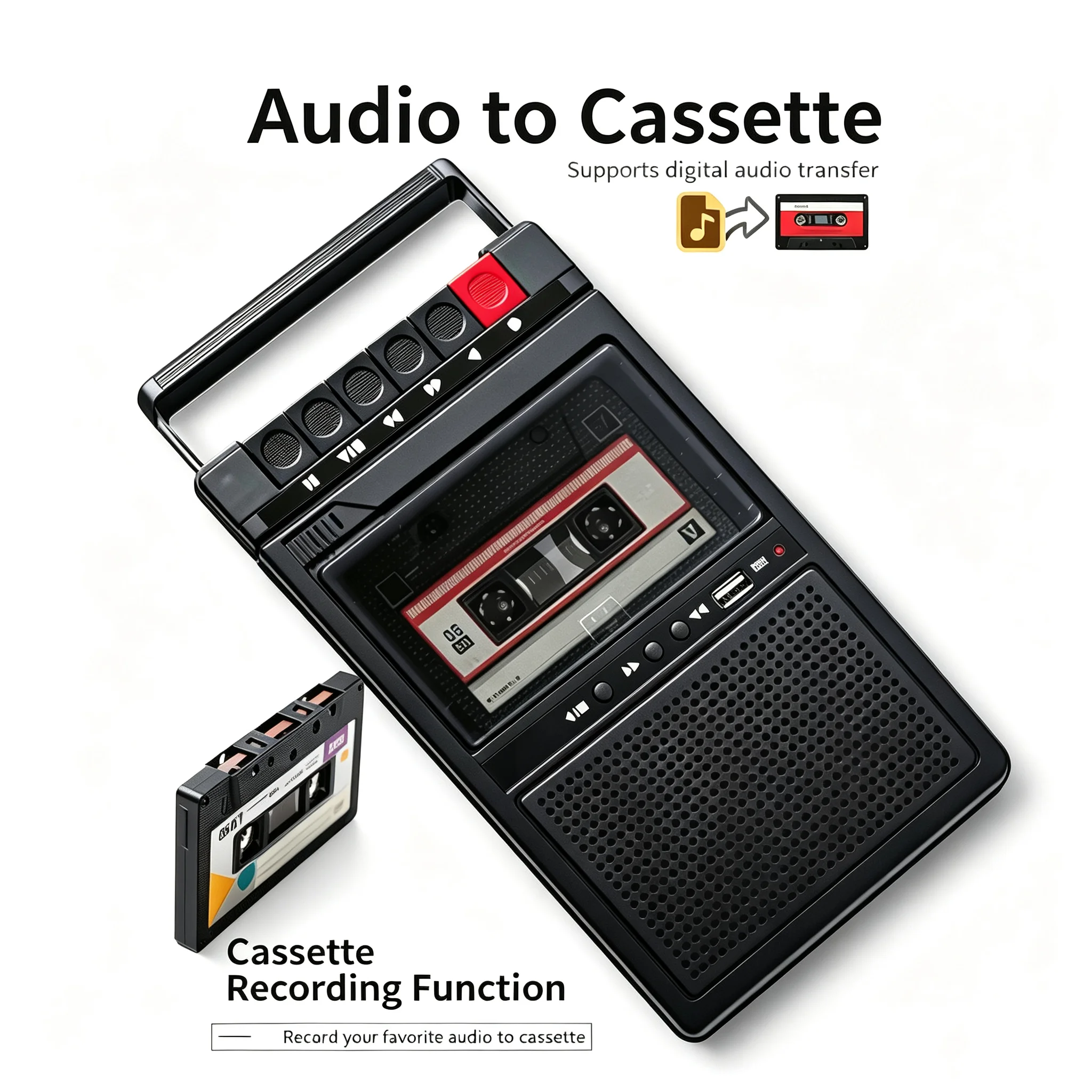Portable Cassette Player Bluetooth USB Flash Drive Retro Portable Audio Transcribing Cassette Tape
