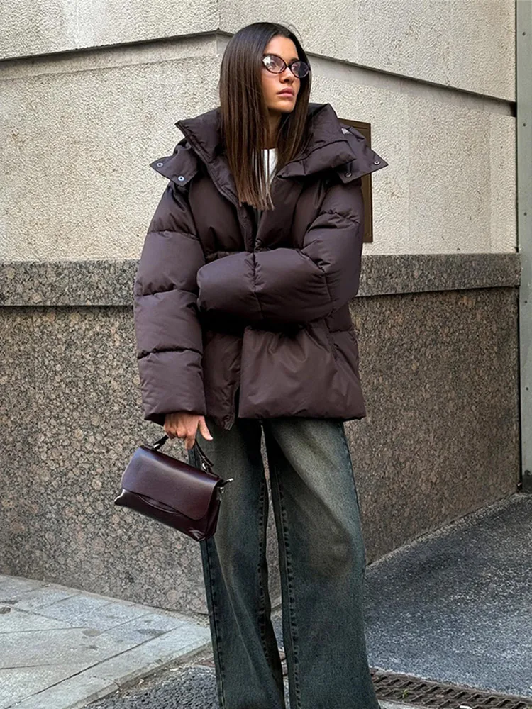 Abrigo acolchado de algodón con capucha de manga larga para mujer, Chaqueta informal de algodón marrón Vintage, abrigos cálidos de invierno para mujer 2024