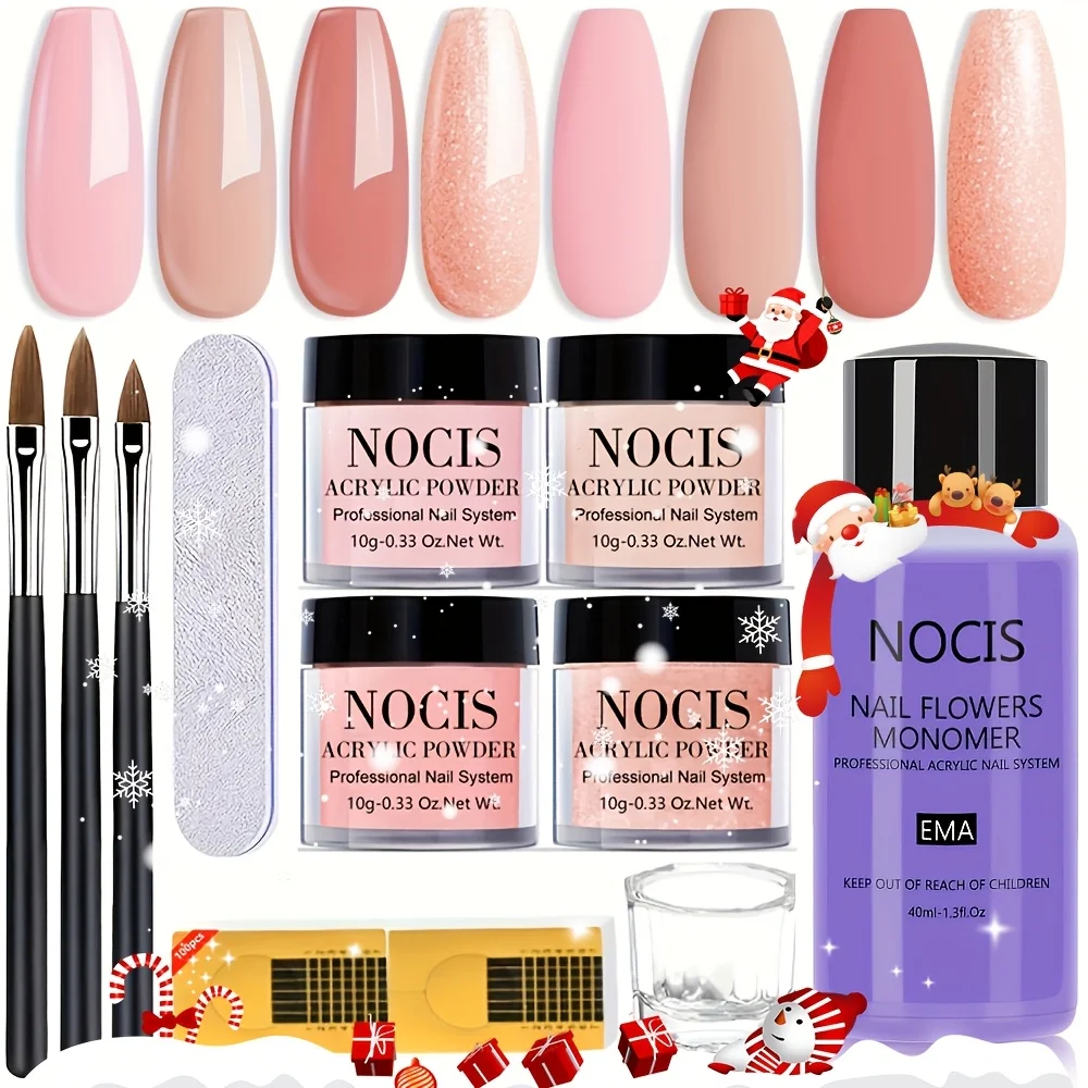 

Acrylic Nail Kit for Beginners: Clear Nudes Pink Acrylic Powder And Liquid Set with Acrylic Nail Brush Cuticle Oil Pen Forms