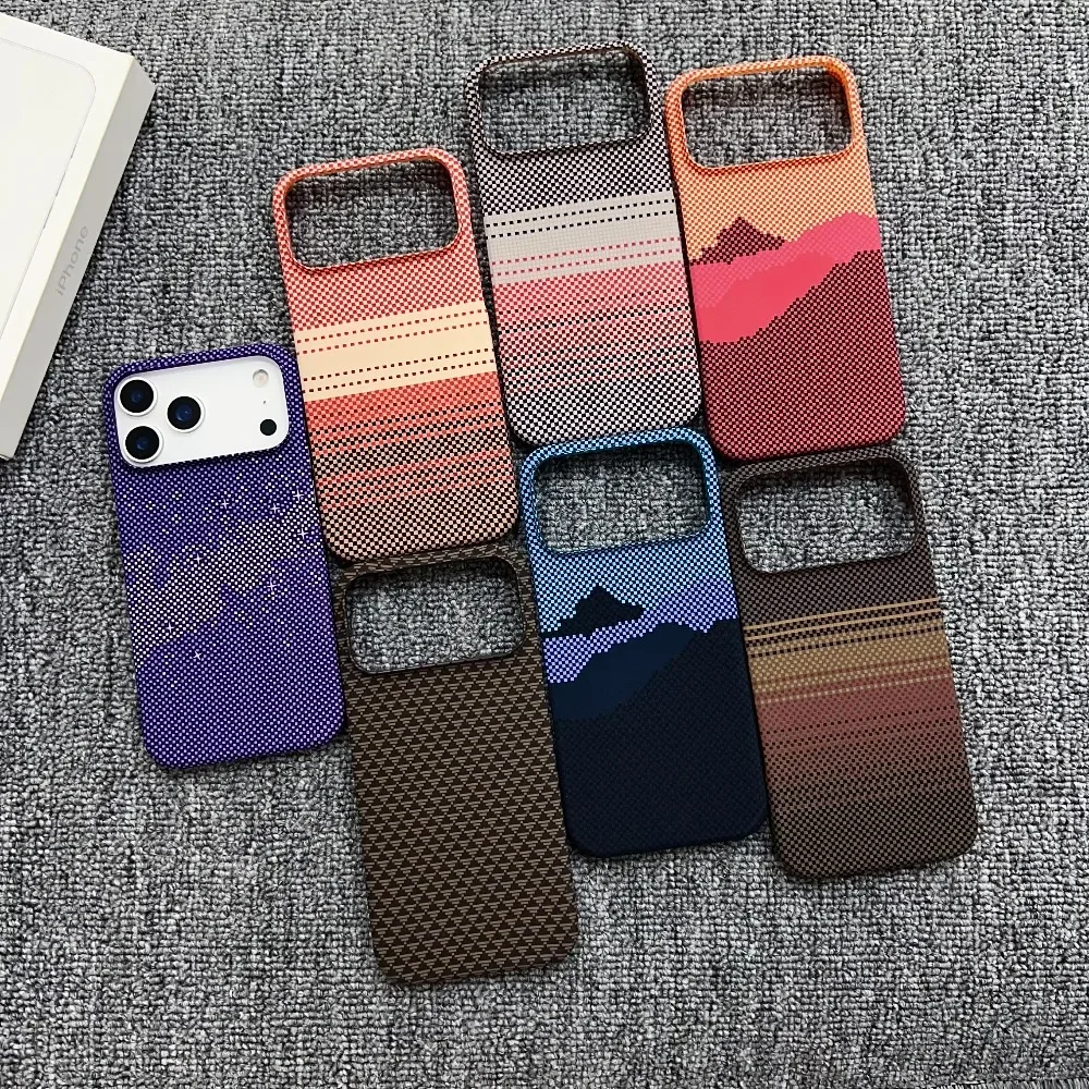 Mode Kevra Carbon Faser Rahmenlose Fall Für IPhone 17 Air 16E 15 14 Plus 13 12 Pro Max Drahtlose Lade schlanke Drop-Proof Abdeckung