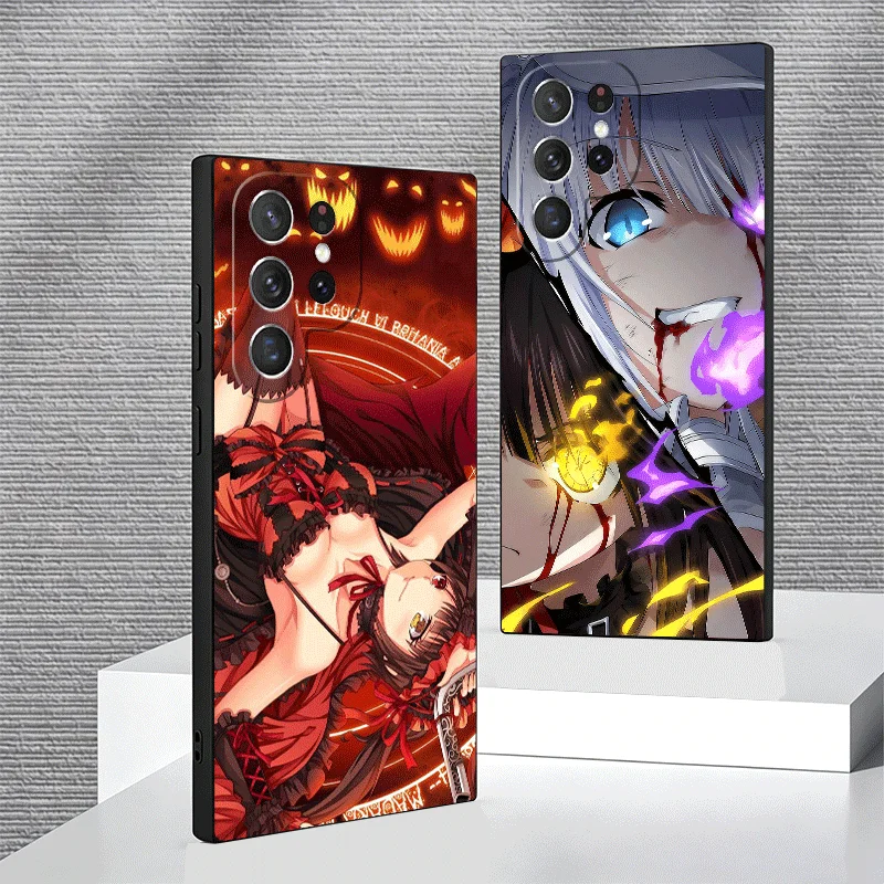 Soft Phone Case For Samsung Galaxy S24 S25 S26 Ultra Date A Live Tokisaki Kurumi S23 S22 Plus S21 FE S20 + Edge Black Cover Shel