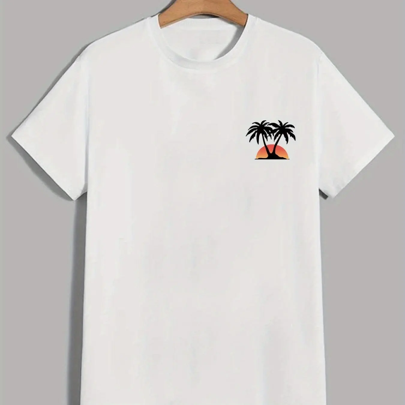 

Men's Summer Loose-fitting 100 Cotton Palm Tree Pattern Printed T-shirt Top, Casual and Fashionable American Retro Trendy Brand