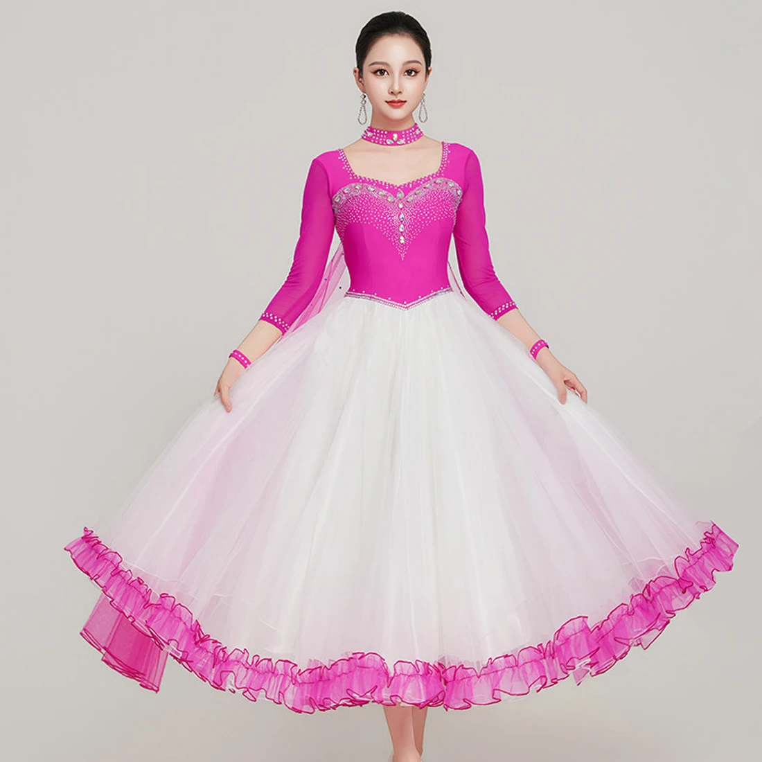 2026 New Modern Dance Dress National Standard Dance Clothes Ballroom Dance Dress Floating Sleeves Swinging Performance Dress view 5