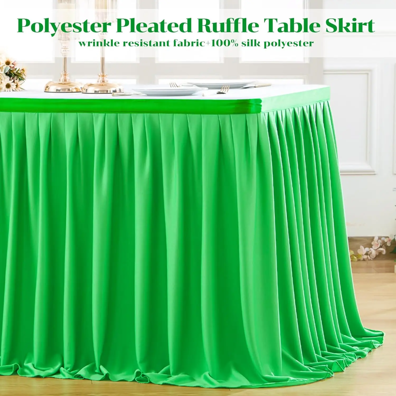 Polyester Table Skirt for Rectangle Tables Wrinkle Resistant Pleated Ruffle Table Cloth for Banquet, Wedding, Gift Dining Table