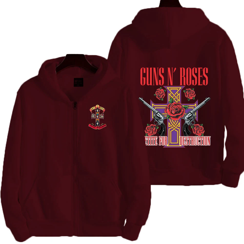 Guns n roses masculino zíper hoodie primavera outono feminino moletom de grandes dimensões 2026 nova moda casal jaquetas roupas topos