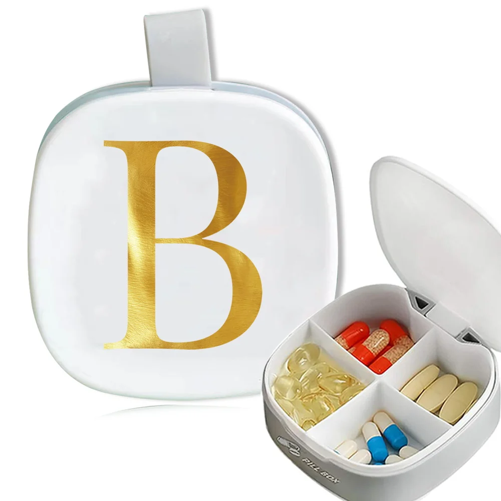 Portable Pill Box Pill Travel Lightweight Medicine Box Personal Waterproof Pill Box Gold Letter Initial Name 26 Letters Pattern