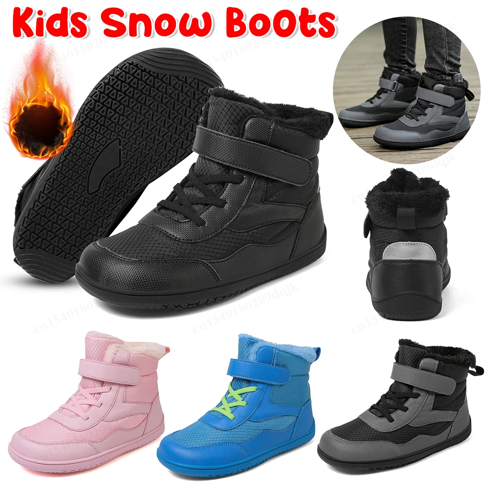 Kids Wide Toe Barefoot Snow Boots | Boys/Girls Winter Minimalist Sneakers | Girls Boys Warm Boot Toddler Little Big Kids