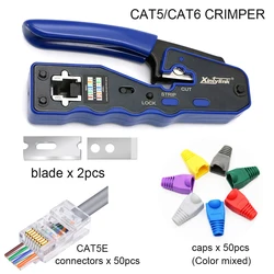 圧着ペンチ,rj45,cat6,ストリッパー,圧着クランプ,LANイーサネットケーブルコネクタ,cat5e utpキャップ