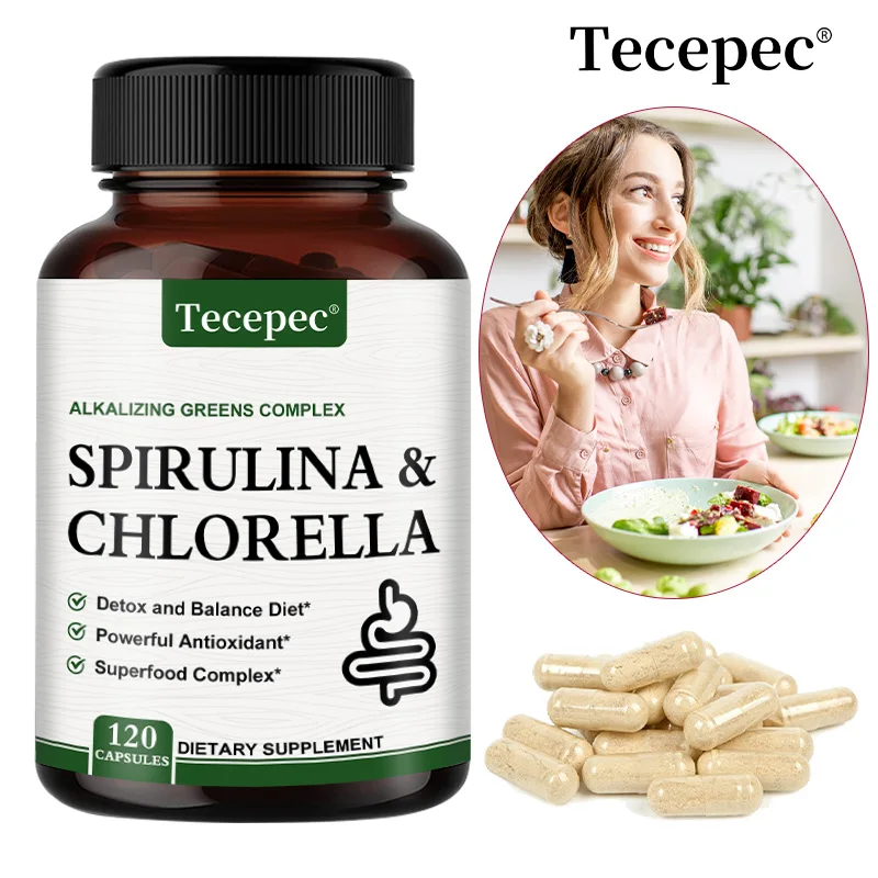 

Organic Spirulina & Chlorella Capsules, Antioxidant Liver Detoxification, Intestinal, Immune, Cellular Energy, Digestion Support