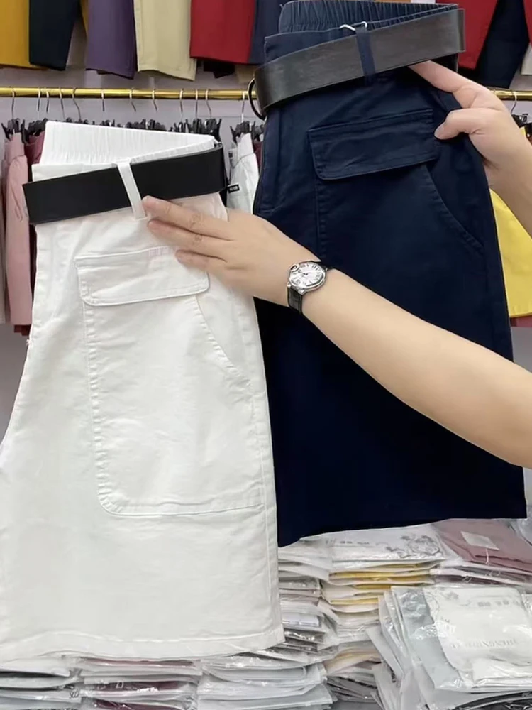 

Летние женские повседневные свободные брюки с высокой талией, прямые, длиной 3/4, модные, для города, 2025 год