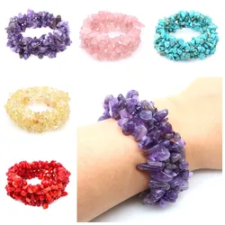 Natural Crystal Amethyst Multilayer Stone Chip Beads Stretch Bracelet for Men Women Energy Gem Handmade Bangle Charming Jewelry
